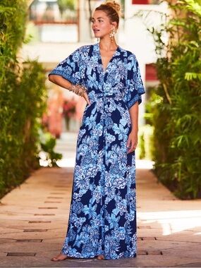 Lilly Pulitzer NWT Wisteria Maxi Dress Navy Bouquet All Day Size 2 MSRP $228